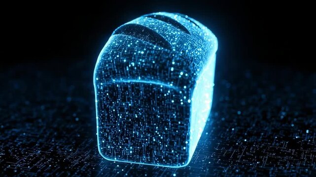 Glowing Digital Loaf Standing On Circuit Board In Dark Studio This Futuristic Digital Food Technology In Food Concept Art
