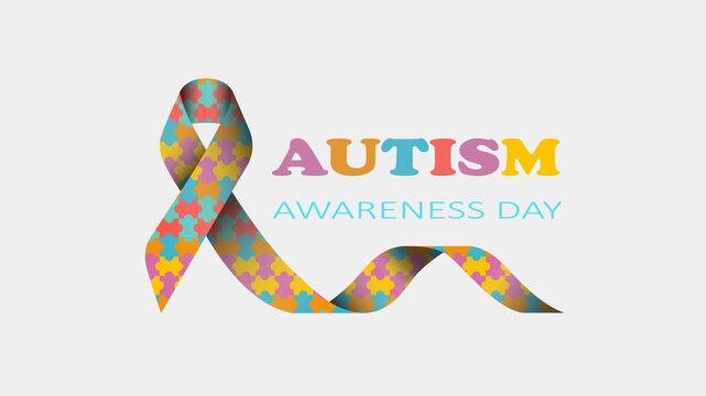 Animated Autism Awareness Day greeting featuring puzzle pieces symbol, neurodiversity concept, and inclusive support message. Ideal for awareness campaigns, educational content, and social media