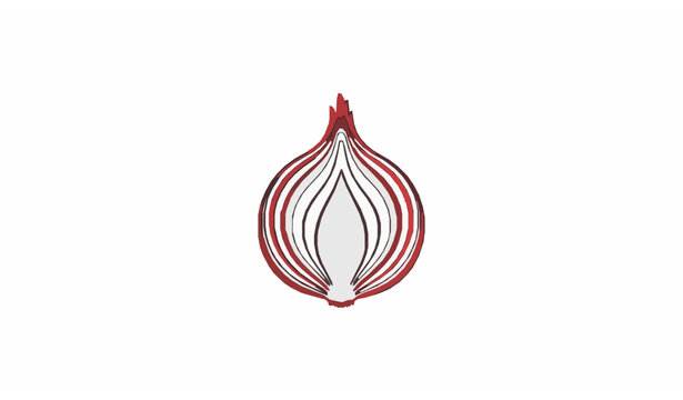Minimal Red Onion Half Line Art Vegetable Vector Illustration