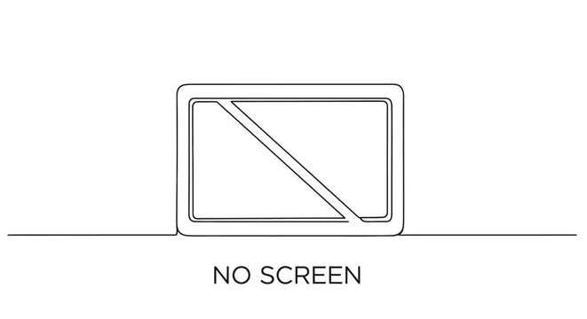 Minimalist Line Art of a Blank Screen with 'NO SCREEN' Text - Concept for Technology Failure