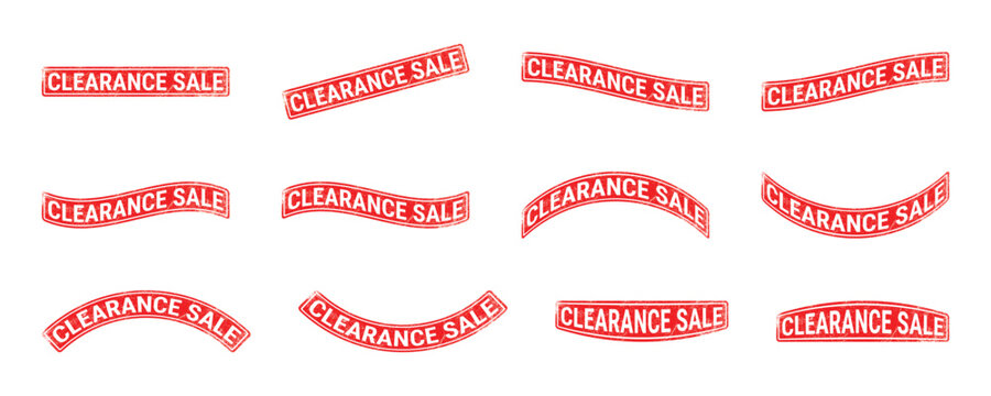 clearance sale red rubber stamp set curved grunge labels for discount promotion banner