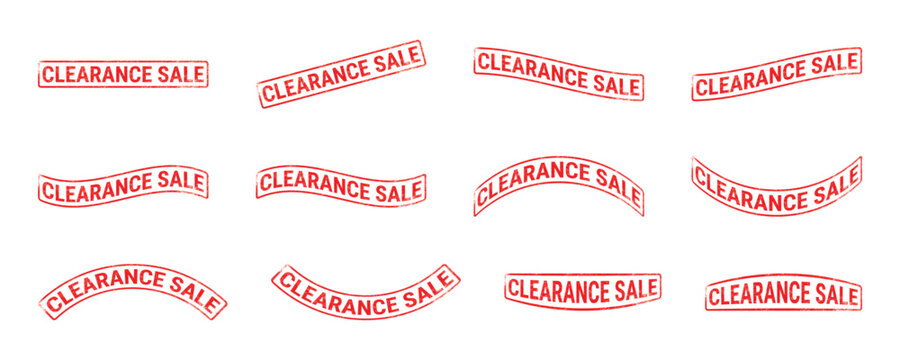clearance sale red rubber stamp set on white background discount label design