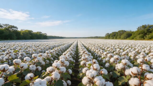 Rows of cotton plants in a field