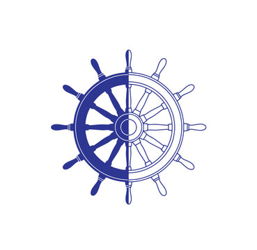 Ship wheel with blue wooden spokes and handles nautical steering wheel