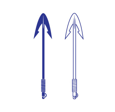 Two blue harpoons with rope handles on white background