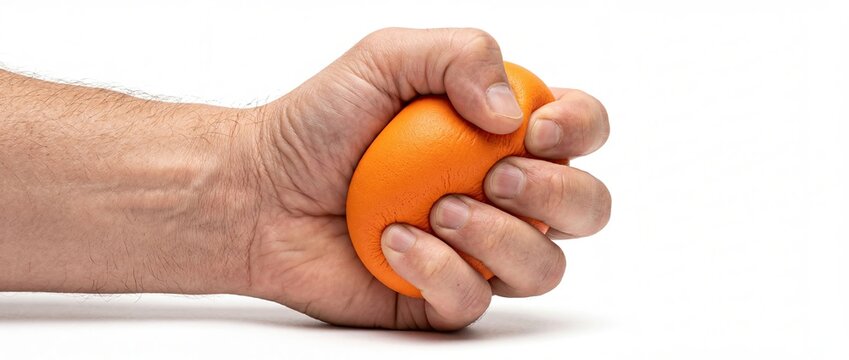 Close up hand squeezing stress ball for anxiety relief concept