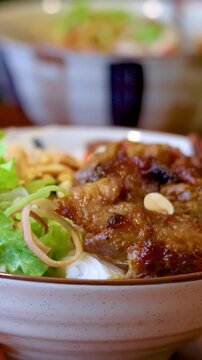 Vietnamese Bun Thit Nuong Grilled Pork Rice Noodle Salad Bowl