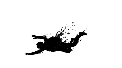 Obraz premium man silhouette falling down with splashes black and white
