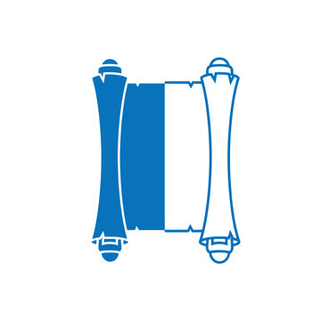 blue and white flag with scrolls on both sides symbolizing freedom and patriotism