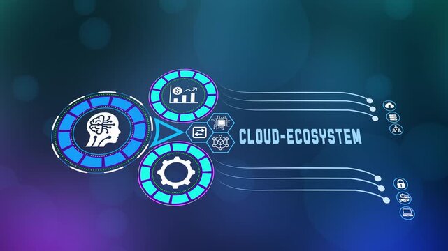  Integrated cloud ecosystem concept featuring hybrid storage icons and neural data processing for modern enterprise server solutions.