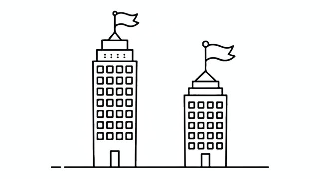 Two office buildings with flags on top