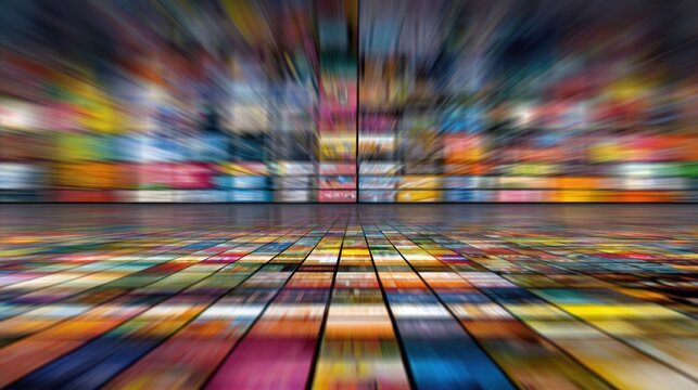 Digital Display Grid: A dynamic and abstract visual, a grid of digital displays bursts with vibrant colors and diverse content, inviting exploration of an expansive digital landscape.