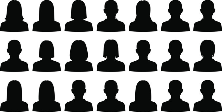 Avatar silhouettes collection male and female user profile icons set black head figures isolated on white background minimal design