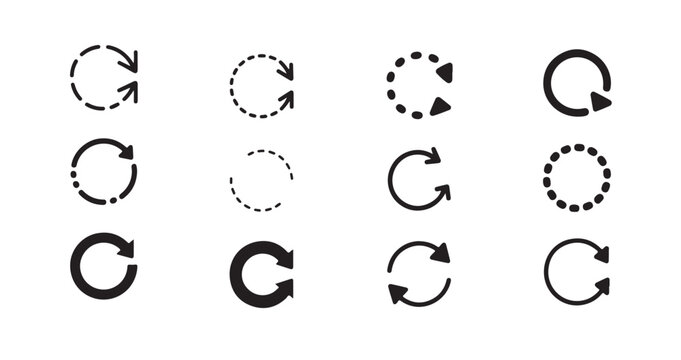 Circular loading icon set with dashed and solid lines for website interface navigation UI.