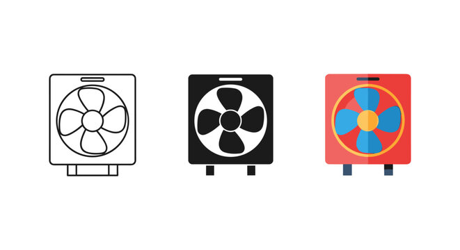 Three modern ceiling fan designs in flat vector style for home decor and energy efficiency