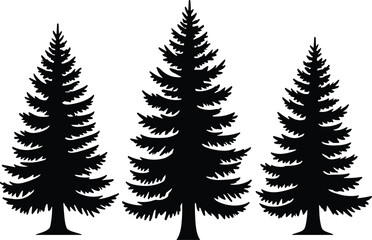Obraz premium Pine tree silhouettes collection evergreen forest trees black nature icons set isolated on white background minimal design style