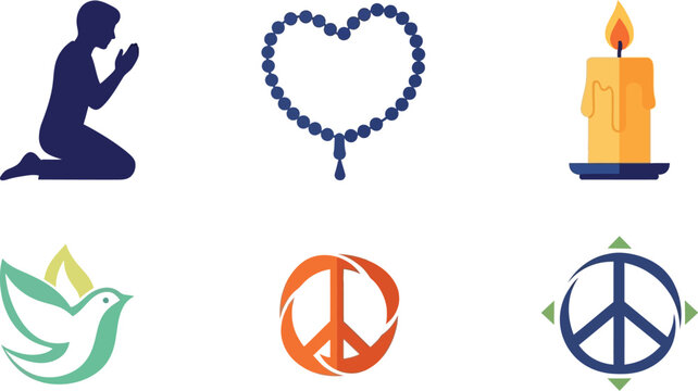 Praying person silhouette is shown next to a rosary and a candle representing religious devotion and faith.