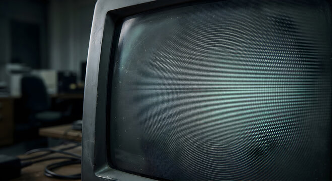 A close-up of an old television with a distorted screen