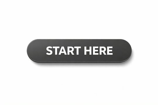 Modern black button with start here text for user interface design