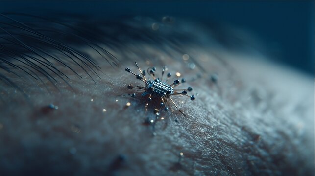 Microscopic View of Nanobot on Human Skin Surface Concept of Nanotechnology and Future Medicine
