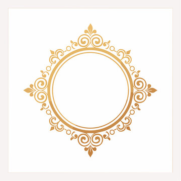 Ornate Golden Circular Frame with Swirls and Flourishes