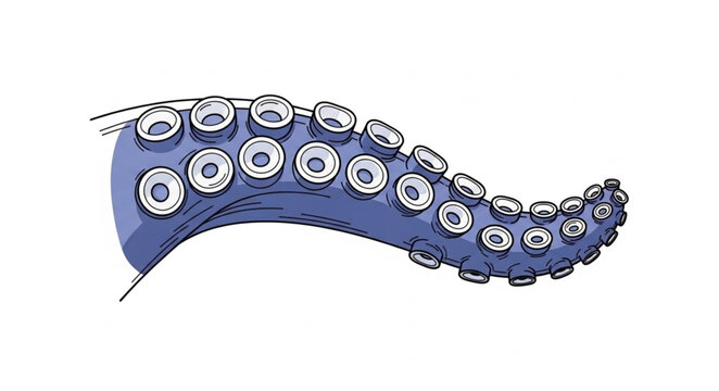 Close up of a blue octopus tentacle with many suckers.