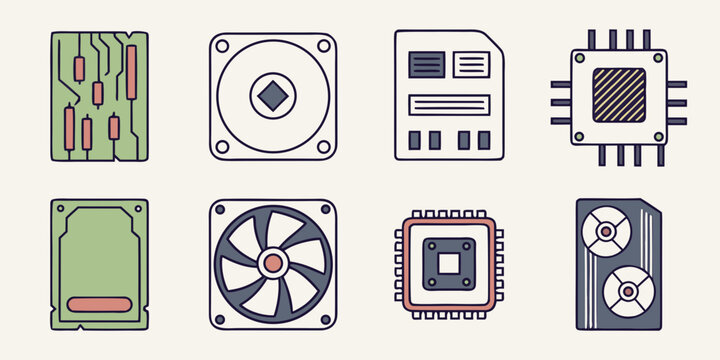 computer hardware icons Vector