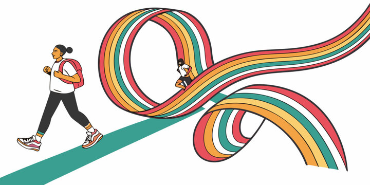 person running with colorful ribbons Vector