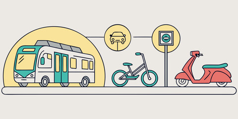 a bus a bicycle and a scooter on a road Vector ©  MST RABEYA  BEGUM