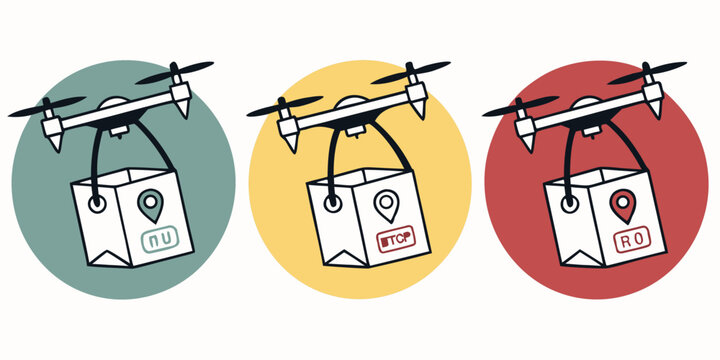 drones carrying packages in different colored circles Vector
