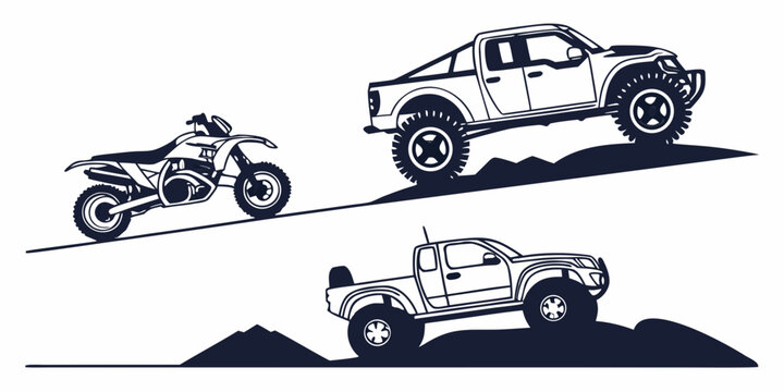 offroad vehicles on a rugged terrain Vector