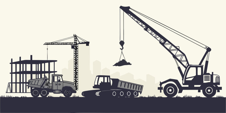 a crane is lifting a load onto a truck Vector