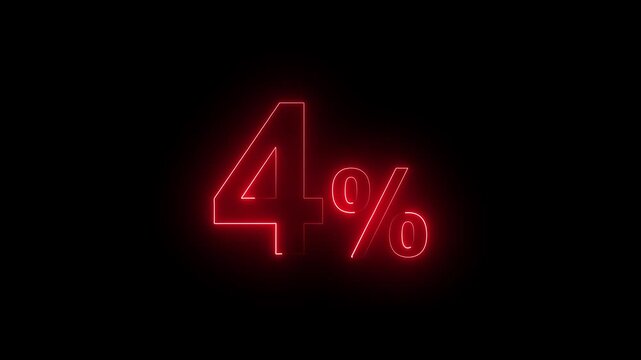 A video showcasing a neon sign displaying the percentage four percent in a dark background