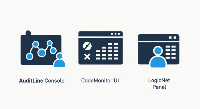 Data analysis and system monitoring console interface UI dashboard icons with monitoring analysis software dashboard interface development information technology application reporting