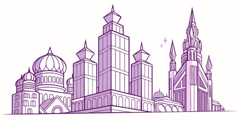 a purple illustration of a city skyline with tall buildings Vector ©  MST RABEYA  BEGUM