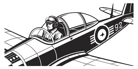 a black and white drawing of a jet plane with a pilot Vector ©  MST RABEYA  BEGUM