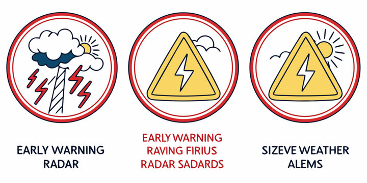 weather warning signs with lightning and clouds Vector