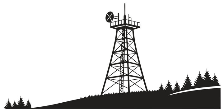 a tall radio tower with a windmill on top Vector