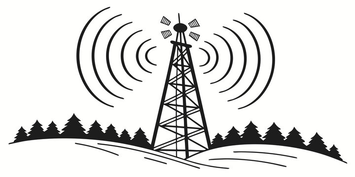 a tall metal radio tower on a hill Vector