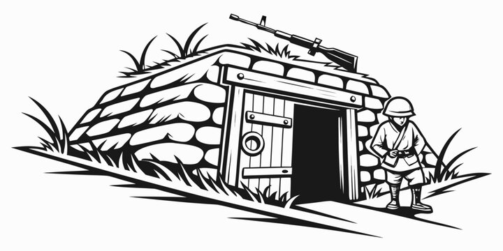 a small stone hut with a door and a grassy roof Vector