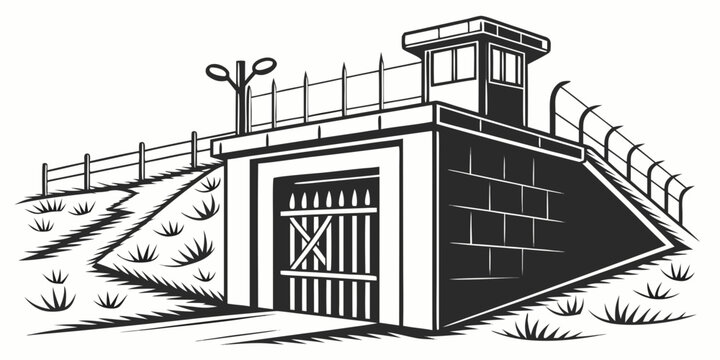 a black and white drawing of a bunker Vector