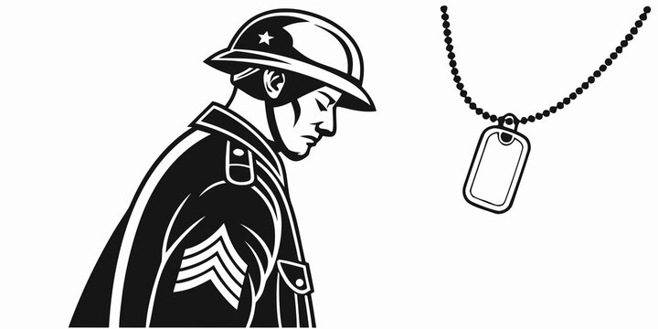 a soldier with a dog tag necklace Vector