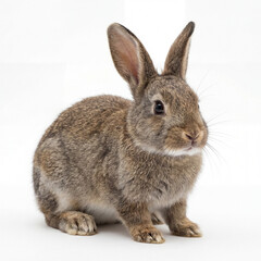 Fototapeta premium Cute brown rabbit sitting on white background