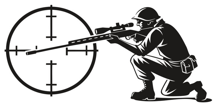 soldier in a crouching position aiming a rifle Vector