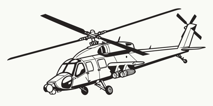 a black and white drawing of a helicopter Vector