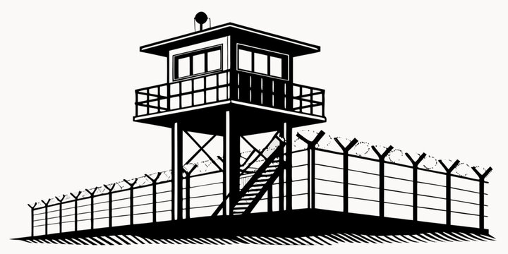 a guard tower with a fence Vector