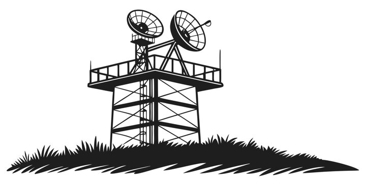 a tall metal tower with two satellite dishes on top Vector