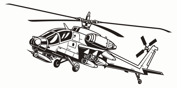 a black and white drawing of a helicopter Vector