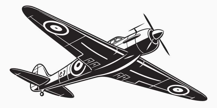 a black and white airplane with a propeller Vector