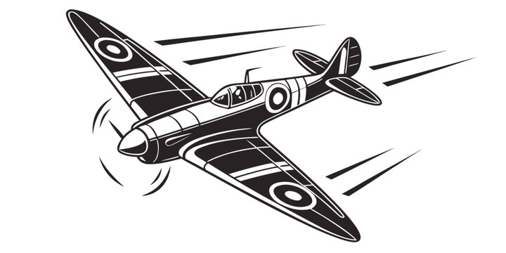 a black and white drawing of a vintage fighter plane Vector